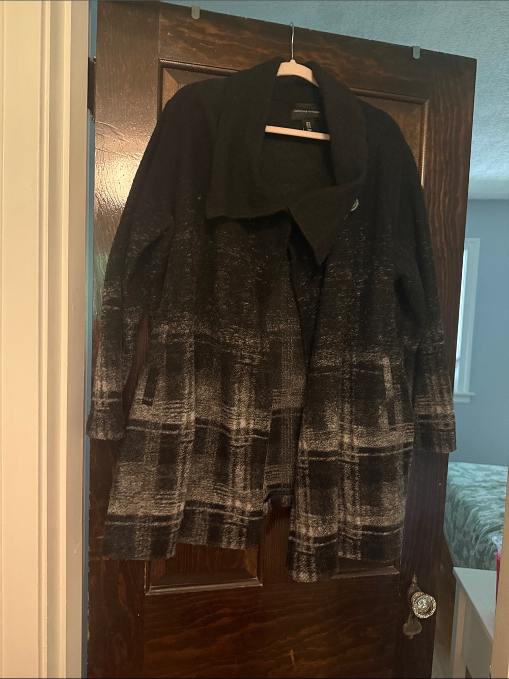 Adrienne Vittadini Black to Gray Ombre Knit Open-Front Cardigan